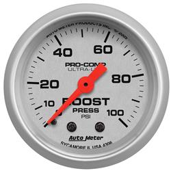 Gauge, Ultra-Lite, Boost Pressure, 0-100 psi, 2  1/16 in., Analog, Mechanical, Each