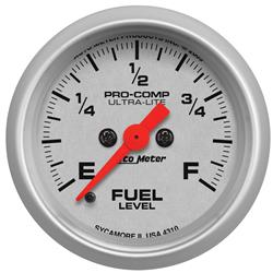Gauge, Ultra-Lite, Fuel Level, Empty/Full, 0 Ohms/280 Ohms, 2 1/16 in., Analog, Electrical, Programmable, Each
