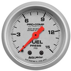 Gauge, Ultra-Lite, Fuel Pressure, 0-15 psi, 2 1/16 in., Analog, Mechanical, Each