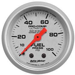 Gauge, Ultra-Lite, Fuel Pressure, 0-100 psi, 2 1/16 in., Analog, Mechanical, Each