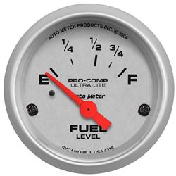 Gauge, Ultra-Lite, Fuel Level, Empty/Full, 73  Ohms/8-12 Ohms, 2 1/16 in., Analog, Electrical, Each