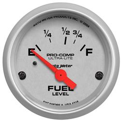 Gauge, Ultra-Lite, Fuel Level, Empty/Full, 16 Ohms/158 Ohms, 2 1/16 in., Analog, Electrical, Each