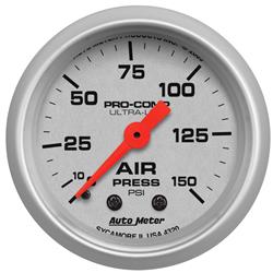 Gauge, Ultra-Lite, Air Pressure, 0-150 psi, 2 1/16 in., Analog, Mechanical, Each