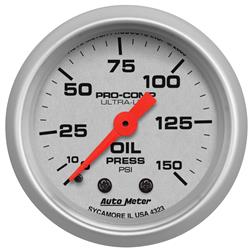 Gauge, Ultra-Lite, Oil Pressure, 0-150 psi, 2 1/16 in., Analog, Mechanical, Each