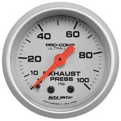 Exhaust Back-Pressure Gauge, Analog, 0-100 psi, 2-1/16 in., Silver, Each