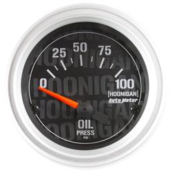 Gauge, Hoonigan, Ultra-Lite, Oil Pressure, 0-100 psi, 2 1/16 in., Analog, Electrical, Each