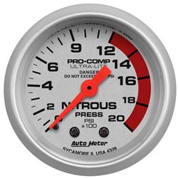 Gauge, Ultra-Lite, Nitrous Pressure, 0-2,000 psi, 2 1/16 in., Analog, Mechanical, Each