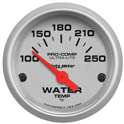 Gauge, Ultra-Lite, Air-Core, Water Temperature, 100-250 Degrees F, 2 1/16 in., Analog, Electrical, Each