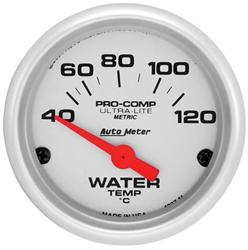 Gauge, Ultra-Lite, Metric Water Temperature, 40-120 Degrees C, 2 1/16 in., Analog, Electrical, Each