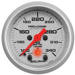 Gauge, Ultra-Lite, Oil Temperature, 100-340 Degrees F, 2 1/16 in., Analog, Electrical, Each