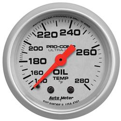 Gauge, Ultra-Lite, Oil Temperature, 140-280 Degrees F, 2 1/16 in., Analog, Mechanical, Each