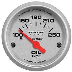 Gauge, Ultra-Lite, Oil Temperature, 100-250 Degrees F, 2 1/16 in., Analog, Electrical, Each