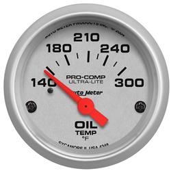 Gauge, Ultra-Lite, Oil Temperature, 140-300 Degrees F, 2 1/16 in., Analog, Electrical, Each