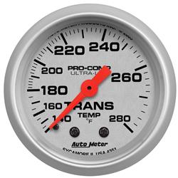Gauge, Ultra-Lite, Transmission Temperature, 140-280 Degrees F, 2 1/16 in., Analog, Mechanical, Each