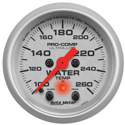Gauge, Ultra-Lite, Water Temperature, 100-260 Degrees F, 2 1/16 in., Analog, Electrical, Each
