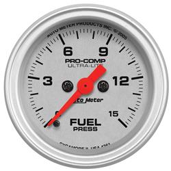 Gauge, Ultra-Lite, Fuel Pressure, 0-15 psi, 2 1/16 in., Analog, Electrical, Each