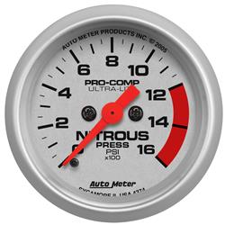 Gauge, Ultra-Lite, Nitrous Pressure, 0-1,600 psi, 2 1/16 in., Analog, Electrical, Each