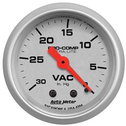 Gauge, Ultra-Lite, Vacuum, 0-30 in. Hg, 2 1/16 in., Analog, Mechanical, Each