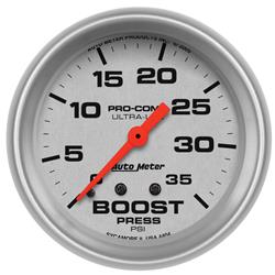 Gauge, Ultra-Lite, Boost Pressure, 0-35 psi, 2 5/8 in., Analog, Mechanical, Each