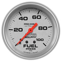 Gauge, Ultra-Lite, Fuel Pressure, 0-100 psi, 2 5/8 in., Analog, Mechanical, Each
