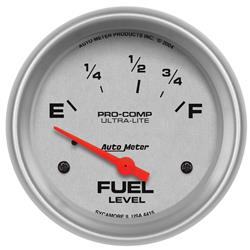 Gauge, Ultra-Lite, Fuel Level, Empty/Full, 73 Ohms/8-12 Ohms, 2 5/8 in., Analog, Electrical, Each