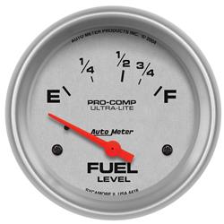 Gauge, Ultra-Lite, Fuel Level, Empty/Full, 16 Ohms/158 Ohms, 2 5/8 in., Analog, Electrical, Each