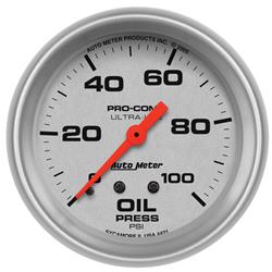Gauge, Ultra-Lite, Oil Pressure, 0-100 psi, 2 5/8 in., Analog, Mechanical, Each
