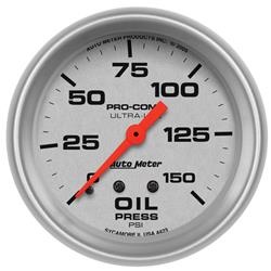 Gauge, Ultra-Lite, Oil Pressure, 0-150 psi, 2 5/8 in., Analog, Mechanical, Each