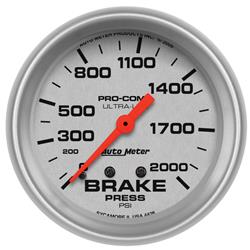 Gauge, Ultra-Lite, Brake Pressure, 0-2,000 psi, 2 5/8 in., Analog, Mechanical, Each