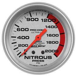 Gauge, Ultra-Lite, Nitrous Pressure, 0-2,000 psi, 2 5/8 in., Analog, Mechanical, Each