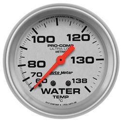 Gauge, Ultra-Lite, Water Temperature, 60-140 Degrees C, 2 5/8 in., Analog, Mechanical, Each