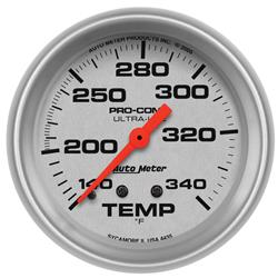 Gauge, Ultra-Lite, Temperature, 140-340 Degrees F, 2 5/8 in., Analog, Mechanical, Each