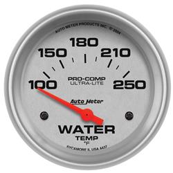 Gauge, Ultra-Lite, Water Temperature, 100-250 Degrees F, 2 5/8 in., Analog, Electrical, Each