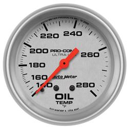 Gauge, Ultra-Lite, Oil Temperature, 140-280 Degrees F, 2 5/8 in., Analog, Mechanical, Each