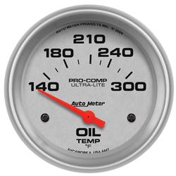 Gauge, Ultra-Lite, Oil Temperature, 140-300 Degrees F, 2 5/8 in., Analog, Electrical, Each