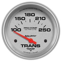 Gauge, Ultra-Lite, Transmission Temperature, 100-250 Degrees F, 2 5/8 in., Analog, Electrical, Each