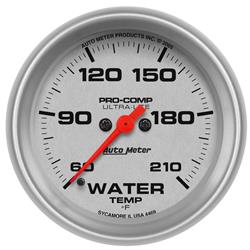 Gauge, Ultra-Lite, Water Temperature, 60-210 Degrees F, 2 5/8 in., Analog, Electrical, Each