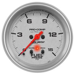 Gauge, Ultra-Lite, Fuel Pressure, 0-15 psi, 2 5/8 in., Analog, Electrical, Each