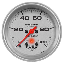 Gauge, Ultra-Lite, Fuel Pressure, 0-100 psi, 2 5/8 in., Analog, Electrical, Each