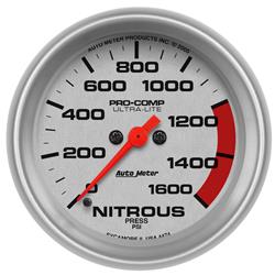 Gauge, Ultra-Lite, Nitrous Pressure, 0-1,600 psi, 2 5/8 in., Analog, Electrical, Each
