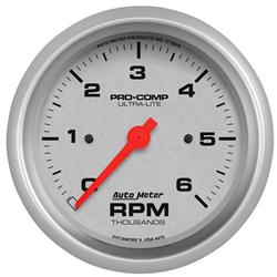 Tachometer Gauge, Analog, 0-6,000 rpm, 3 3/8 in. Diameter, Full Sweep, Electrical, Each