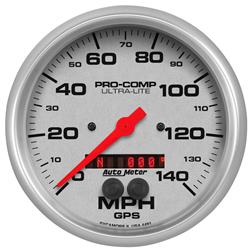Speedometer, GPS Enabled, Ultra-Lite, 0-140 mph, 5 in., Analog, Electrical, Rally-Nav Display, Each