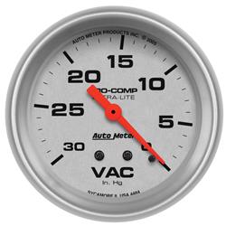 Gauge, Ultra-Lite, Vacuum, 0-30 in. Hg, 2 5/8 in., Analog, Mechanical, Each