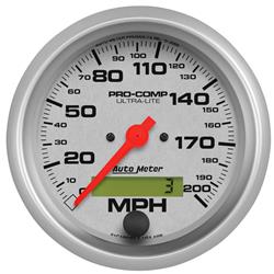Speedometer, Ultra-Lite, 0-200 mph, 3 3/8 in., Analog, Electrical, Each