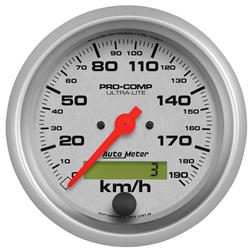 Speedometer, Ultra-Lite, 0-190 kph, 3 3/8 in., Analog, Electrical, Each