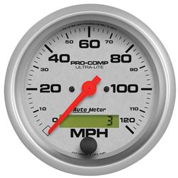 Speedometer, Ultra-Lite, 0-120 mph, 3 3/8 in., Analog, Electrical, Each