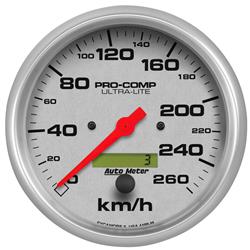 Speedometer, Ultra-Lite, 0-260 kph, 5 in., Analog, Electrical, Each