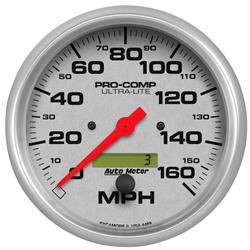 Speedometer, Ultra-Lite, 0-160 mph, 5 in., Analog, Electrical, Each