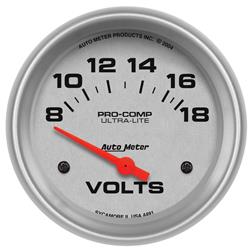 Gauge, Ultra-Lite, Voltmeter, 8-18 V, 2 5/8 in., Analog, Electrical, Each