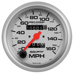 Speedometer, Ultra-Lite, 0-160 mph, 3 3/8 in., Analog, Mechanical, Each
